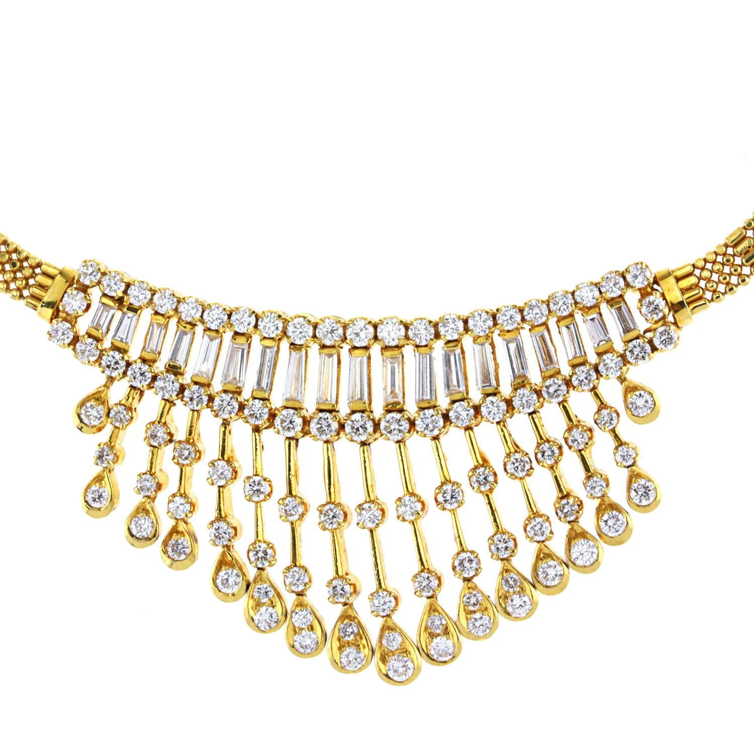 18K Yellow Gold Vintage Style Diamond Necklace 3.50 CT