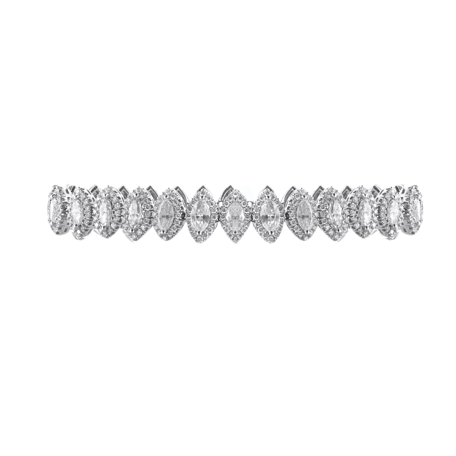 18K White Gold Marquise And Round Diamonds Fancy Bracelet 13.43 CTW