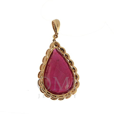 Rose Gold Pendant with Diamonds and Pear Shaped Ruby Center