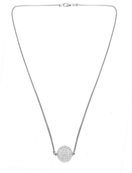 14K White Gold Diamond Ball Necklace With Round Cut Diamonds 2.00CT