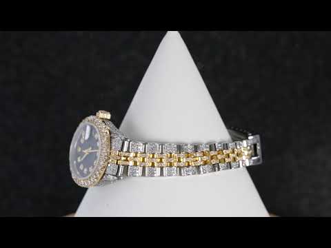 Rolex Datejust 26MM 6516 Black Diamond Dial Diamond Bezel Two Tone Yellow Gold Full Diamond Jubilee Bracelet 6.25ct
