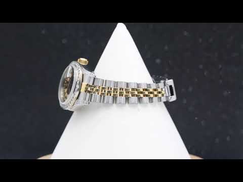 Rolex Datejust 26MM 69173 Black Diamond Dial Diamond Bezel Two Tone Yellow Gold Jubilee Bracelet 1.2ct