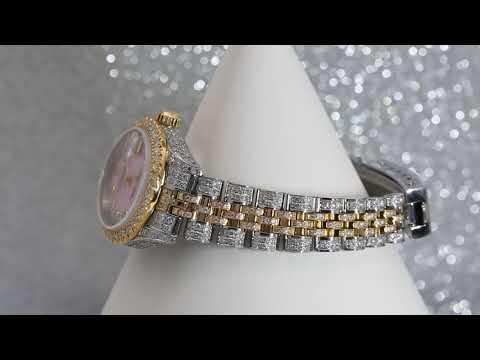 Rolex Datejust 26MM 6917 Pink Mother of Pearl Diamond Dial Diamond Bezel Two Tone Yellow Gold Full Diamond Jubilee Bracelet 5.75ct