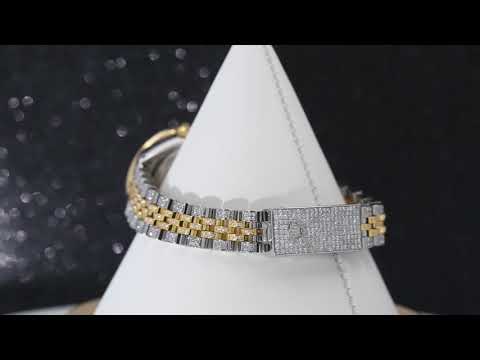 Rolex Datejust 26MM 69173 Diamond Paved Mother of Pearl Roman Dial Diamond Bezel Two Tone Yellow Gold Full Diamond Jubilee Bracelet 5.25ct