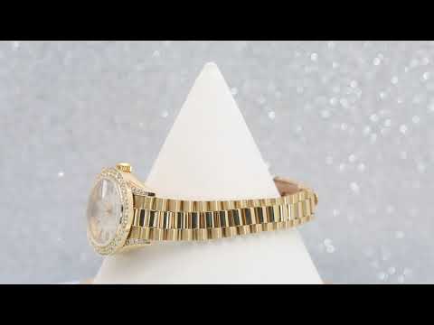 Rolex Datejust 26MM 69178 Silver Linen Dial Diamond Bezel 18K Yellow Gold President Bracelet