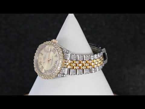 Rolex Datejust 31MM 68273 Champagne Roman Diamond Dial Diamond Bezel Two Tone Yellow Gold Full Diamond Jubilee Bracelet 8.75ct