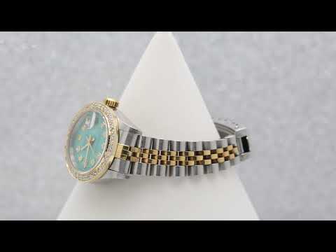 Rolex Datejust 26MM 69173 Turquoise Diamond Dial Diamond Bezel Two Tone Yellow Gold Jubilee Bracelet