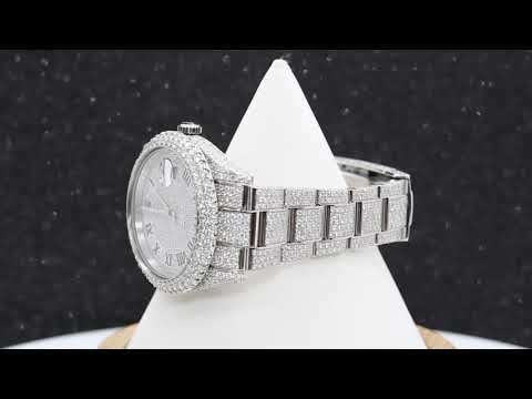 Rolex Datejust 41MM 126300 Diamond Paved Roman Dial Diamond Bezel Stainless Steel Full Diamond Oyster Bracelet 21.25ct