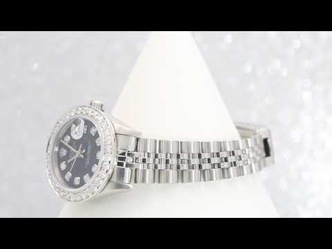 Rolex Datejust 26MM 69174 Black Diamond Dial Diamond Bezel Stainless Steel Jubilee Bracelet 0.9ct