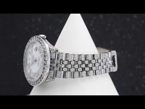 Rolex Datejust 36MM 16200 Mother of Pearl Roman Diamond Dial Diamond Bezel Stainless Steel Full Diamond Jubilee Bracelet