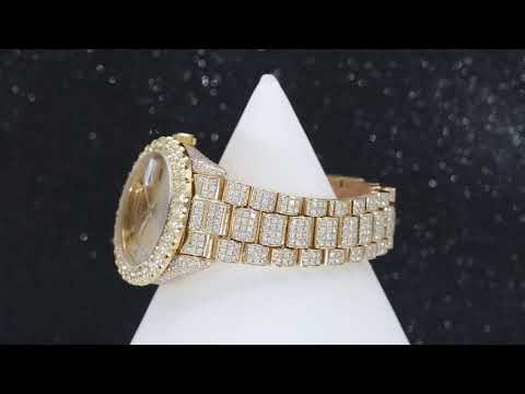 Rolex Day-Date 36MM 18038 Champagne Roman Diamond Dial Diamond Bezel 18K Yellow Gold Full Diamond President Bracelet