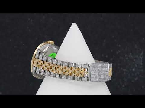 Rolex Datejust 36MM 16013 Blue Mother of Pearl Roman Diamond Dial Diamond Bezel Two Tone Yellow Gold Full Diamond Jubilee Bracelet 8.25ct