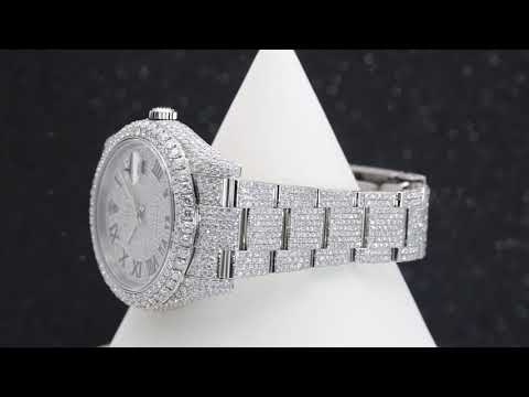Rolex Datejust 41MM 116334 Diamond Paved Roman Dial Diamond Bezel Stainless Steel Full Diamond Oyster Bracelet