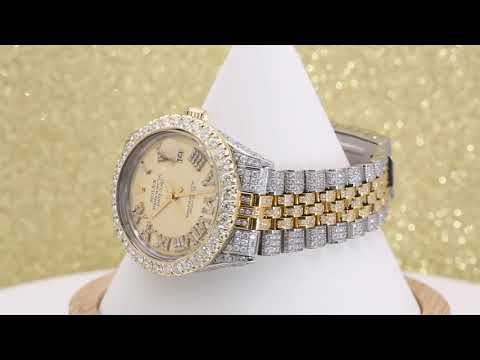 Rolex Datejust 36MM 1601 Champagne Roman Diamond Dial Diamond Bezel Two Tone Yellow Gold Full Diamond Jubilee Bracelet 8.25ct