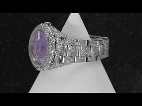 Rolex Datejust 36MM 116200 Purple Roman Diamond Dial Diamond Bezel Stainless Steel Full Diamond Oyster Bracelet 11.25ct