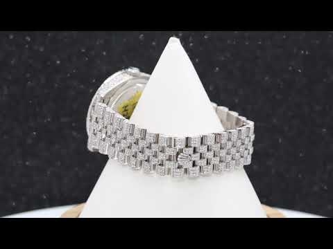 Rolex Datejust 36MM 116234 Diamond Paved Red Eastern Arabic Dial Diamond Bezel Stainless Steel Full Diamond Jubilee Bracelet 12.75ct