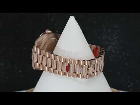 Rolex Day-Date 40MM 228235 Chocolate Roman Dial Fluted Bezel 18K Rose Gold President Bracelet