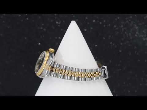 Rolex Datejust 26MM 69173 Black Diamond Dial Fluted Bezel Two Tone Yellow Gold Jubilee Bracelet