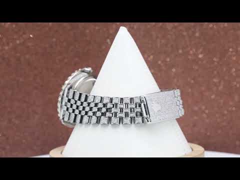 Rolex Datejust 36MM 1601 Black Roman Diamond Dial Diamond Bezel Stainless Steel Full Diamond Jubilee Bracelet 8.25ct