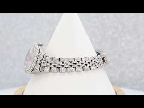 Rolex Datejust 26MM 6916 Pink Mother of Pearl Diamond Dial Diamond Bezel Stainless Steel Full Diamond Jubilee Bracelet 6.75ct