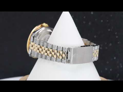 Rolex Datejust 36MM 16013 Diamond Paved Rainbow Hour Dial Rainbow Gemstone Bezel Two Tone Yellow Gold Semi Diamond Jubilee Bracelet 5.25ct