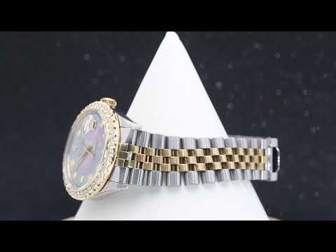Rolex Datejust 36MM 1601 Black Mother of Pearl Diamond Dial Diamond Bezel Two Tone Yellow Gold Jubilee Bracelet 1.3ct