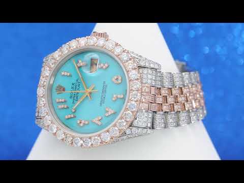 Rolex Datejust 36MM 1601 Turquoise Eastern Arabic Diamond Dial Diamond Bezel Two Tone Rose Gold Full Diamond Jubilee Bracelet