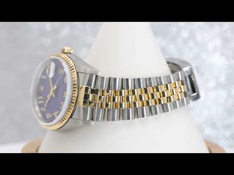 Rolex Datejust 36MM 16233 Blue Eastern Arabic Diamond Dial Fluted Bezel Two Tone Yellow Gold Jubilee Bracelet