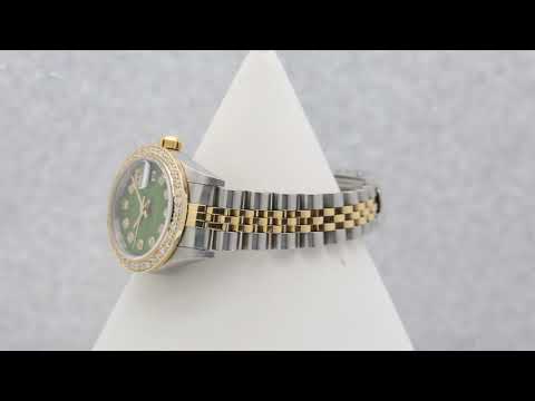 Rolex Datejust 26MM 69173 Green Diamond Dial Diamond Bezel Two Tone Yellow Gold Jubilee Bracelet