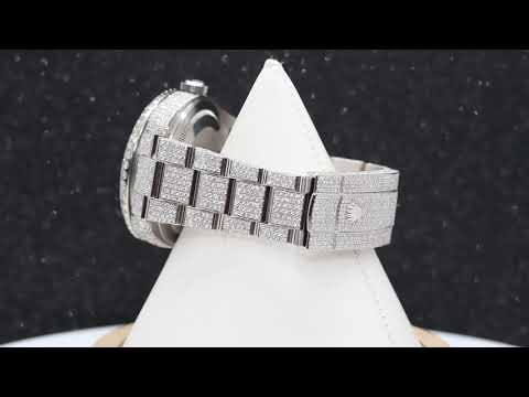 Rolex Sky-Dweller 42MM 326934 Black Dial Diamond Bezel Stainless Steel Full Diamond Oyster Bracelet 25ct