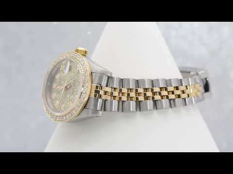 Rolex Datejust 26MM 69173 Champagne Pattern Diamond Dial Diamond Bezel Two Tone Yellow Gold Jubilee Bracelet