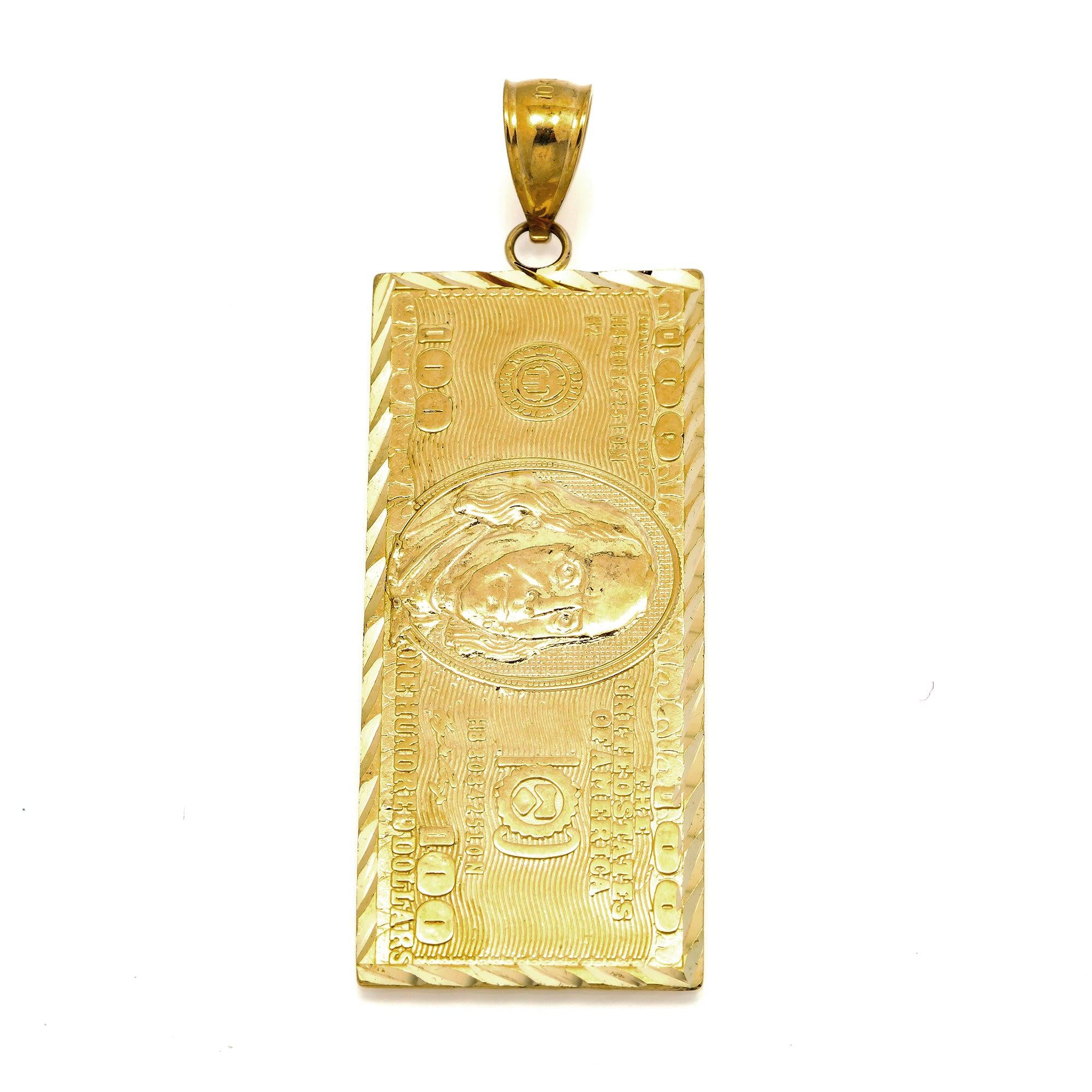 10K GOLD 100 DOLLAR BILL PENDANT 1.93"