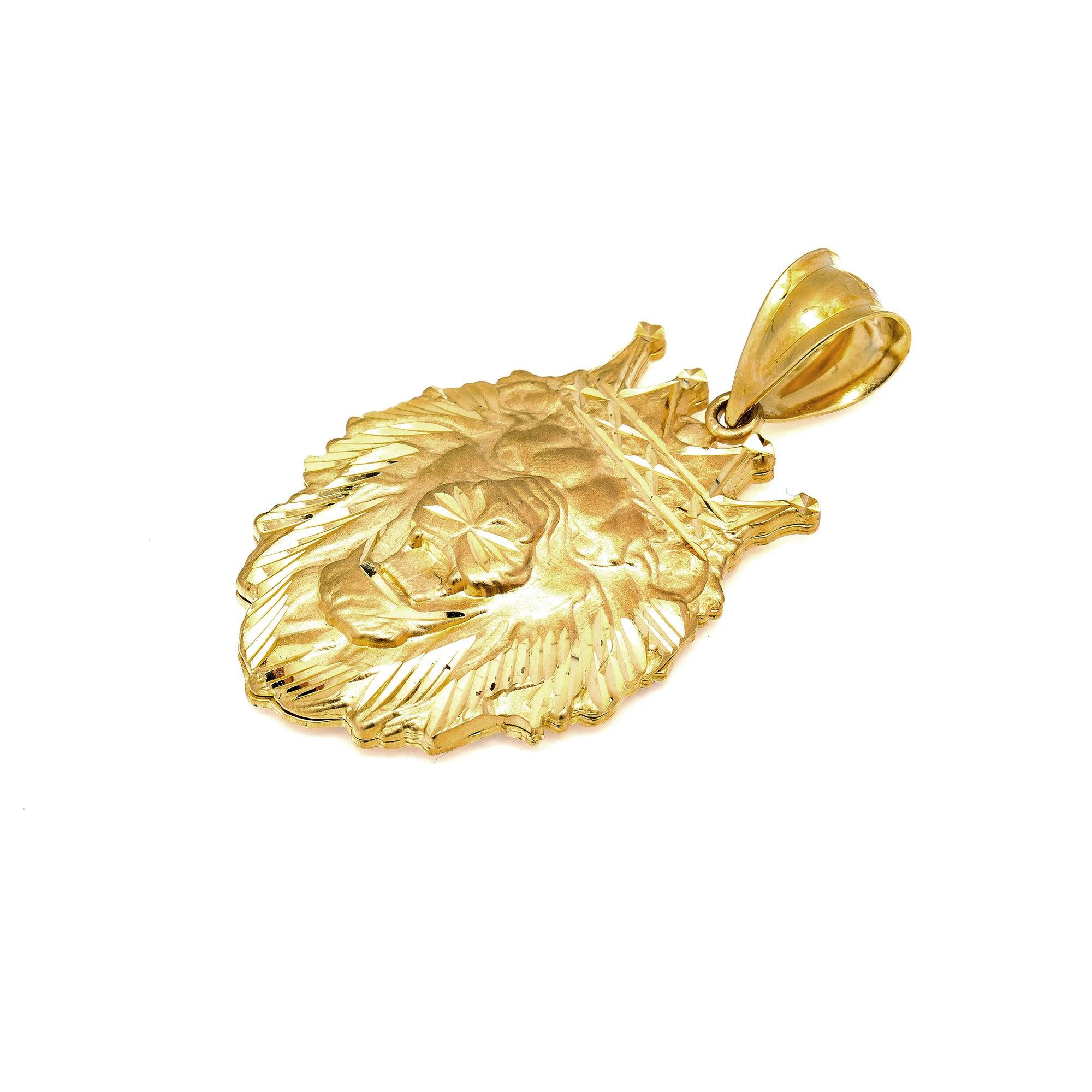 10K GOLD LION HEAD CROWN PENDANT 1.78"