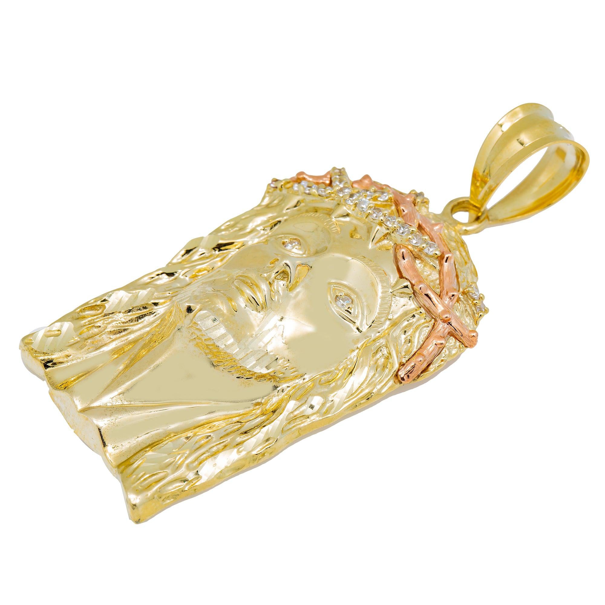 10K GOLD TWO TONE JESUS HEAD PENDANT 3.5"