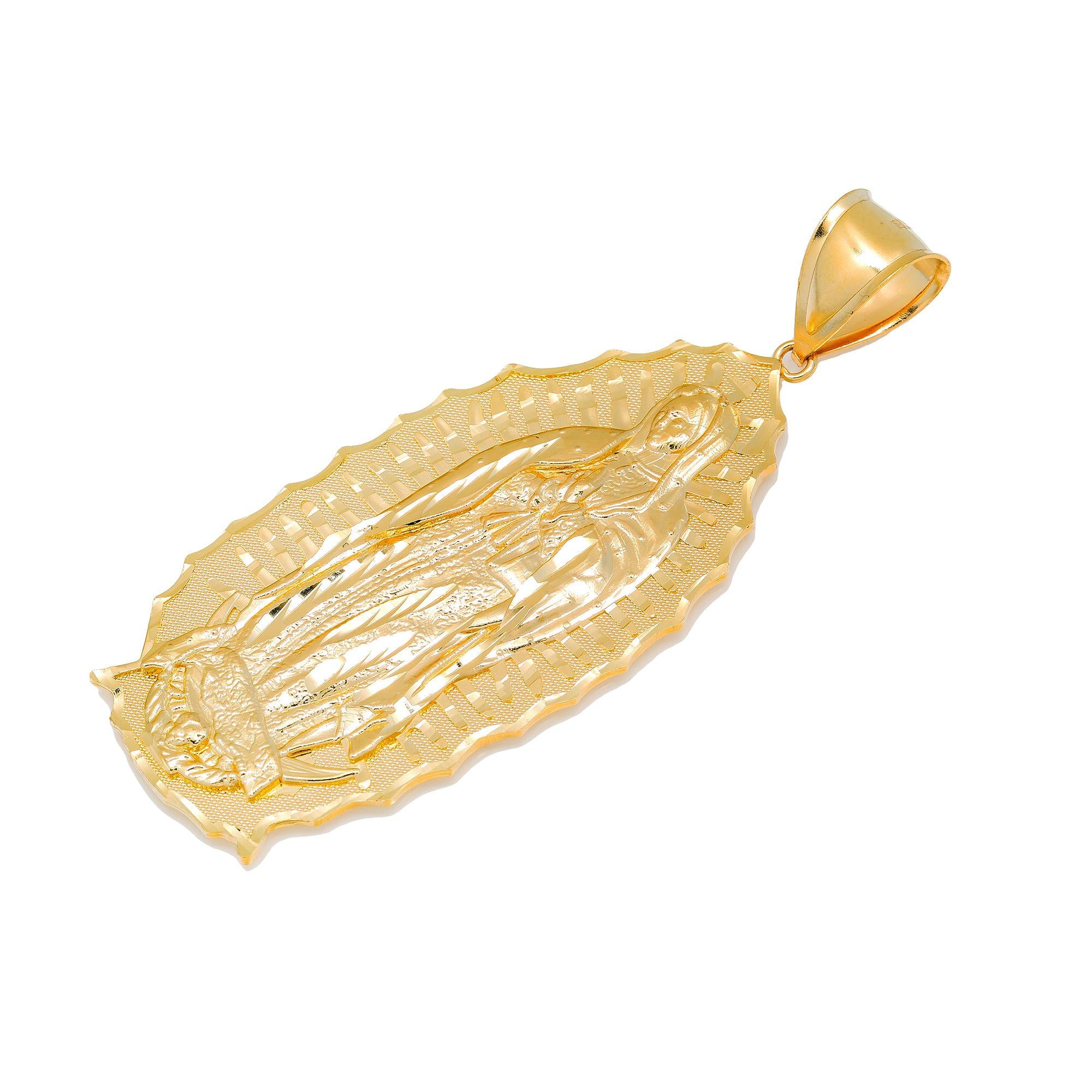 10K GOLD MOTHER MARY WITH BABY JESUS PENDANT 2.8"