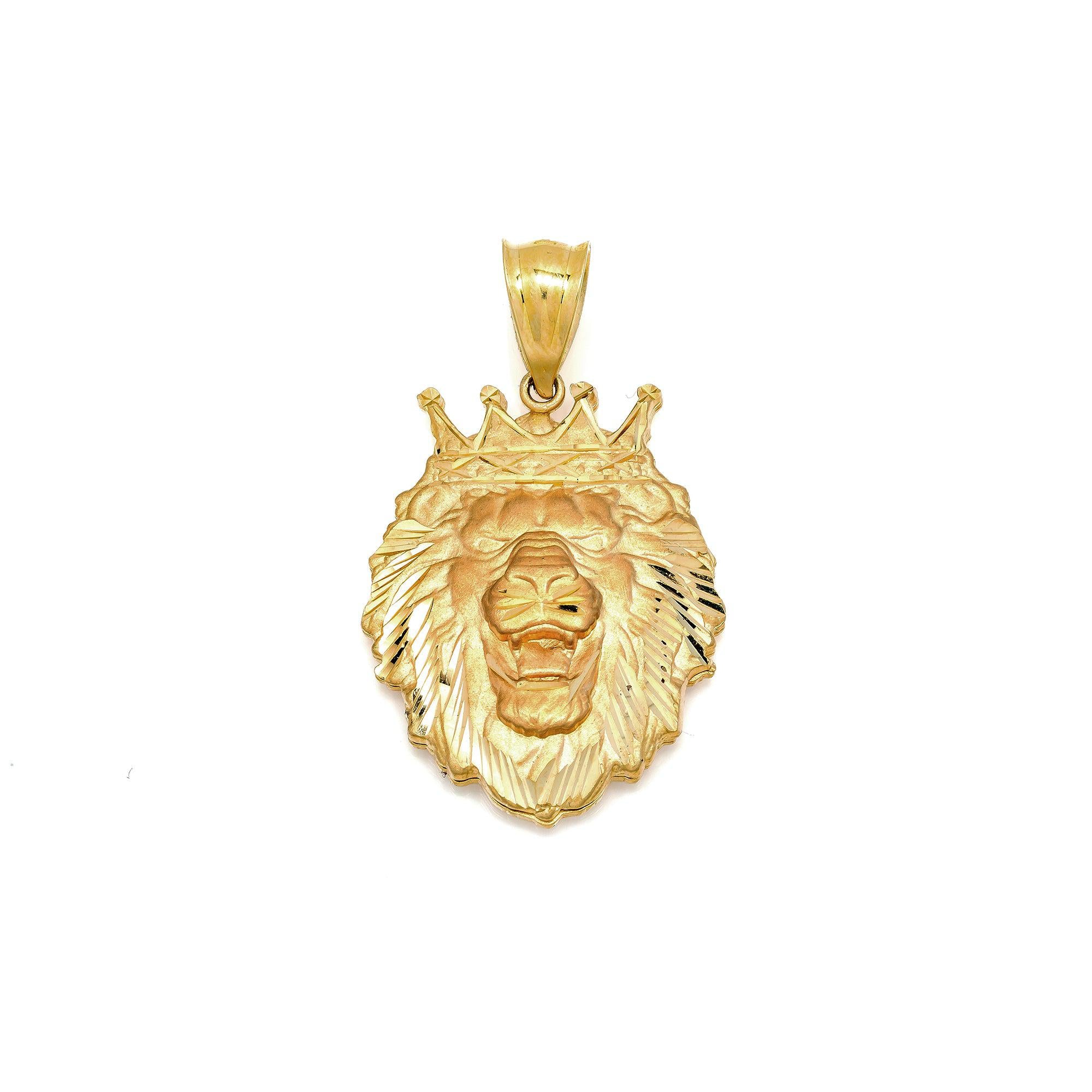 10K GOLD LION HEAD CROWN PENDANT 1.78"