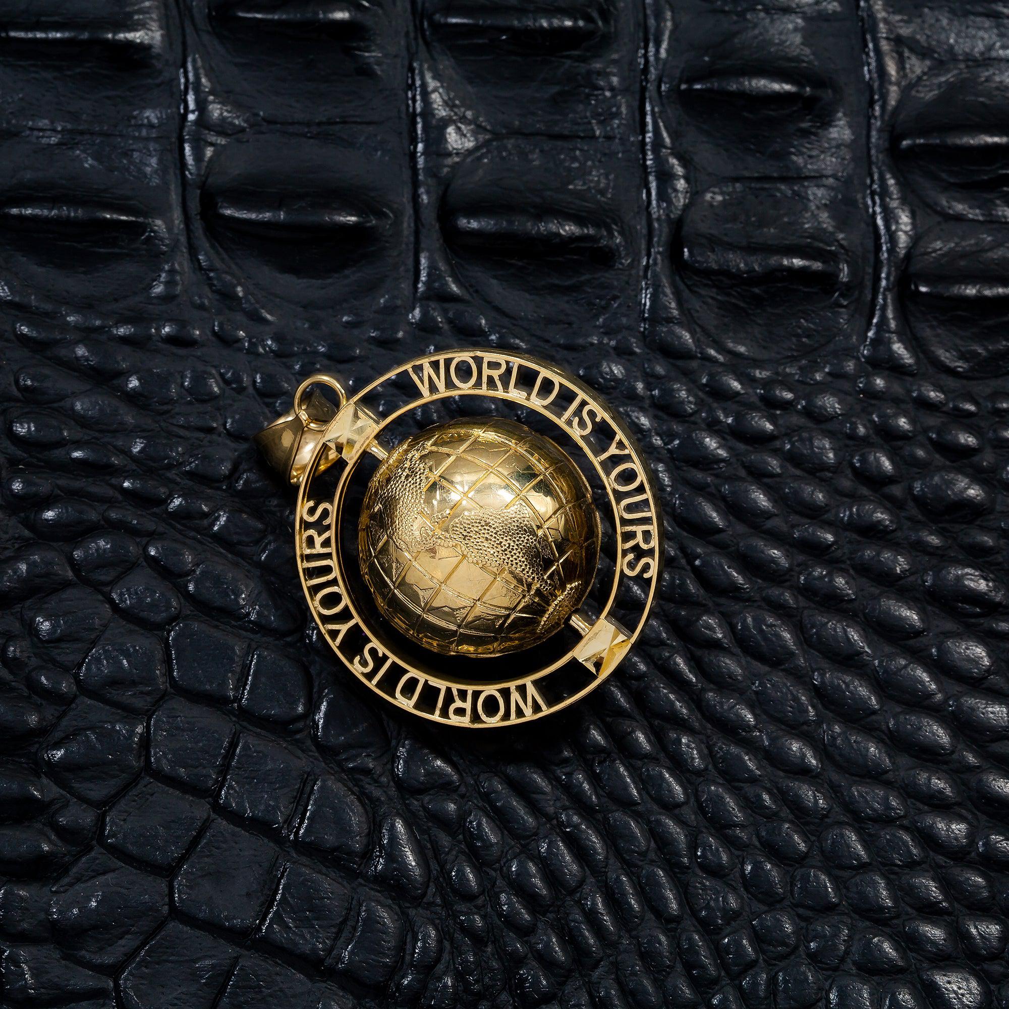 10K GOLD 3D WORLD IS YOURS PENDANT 1.43"