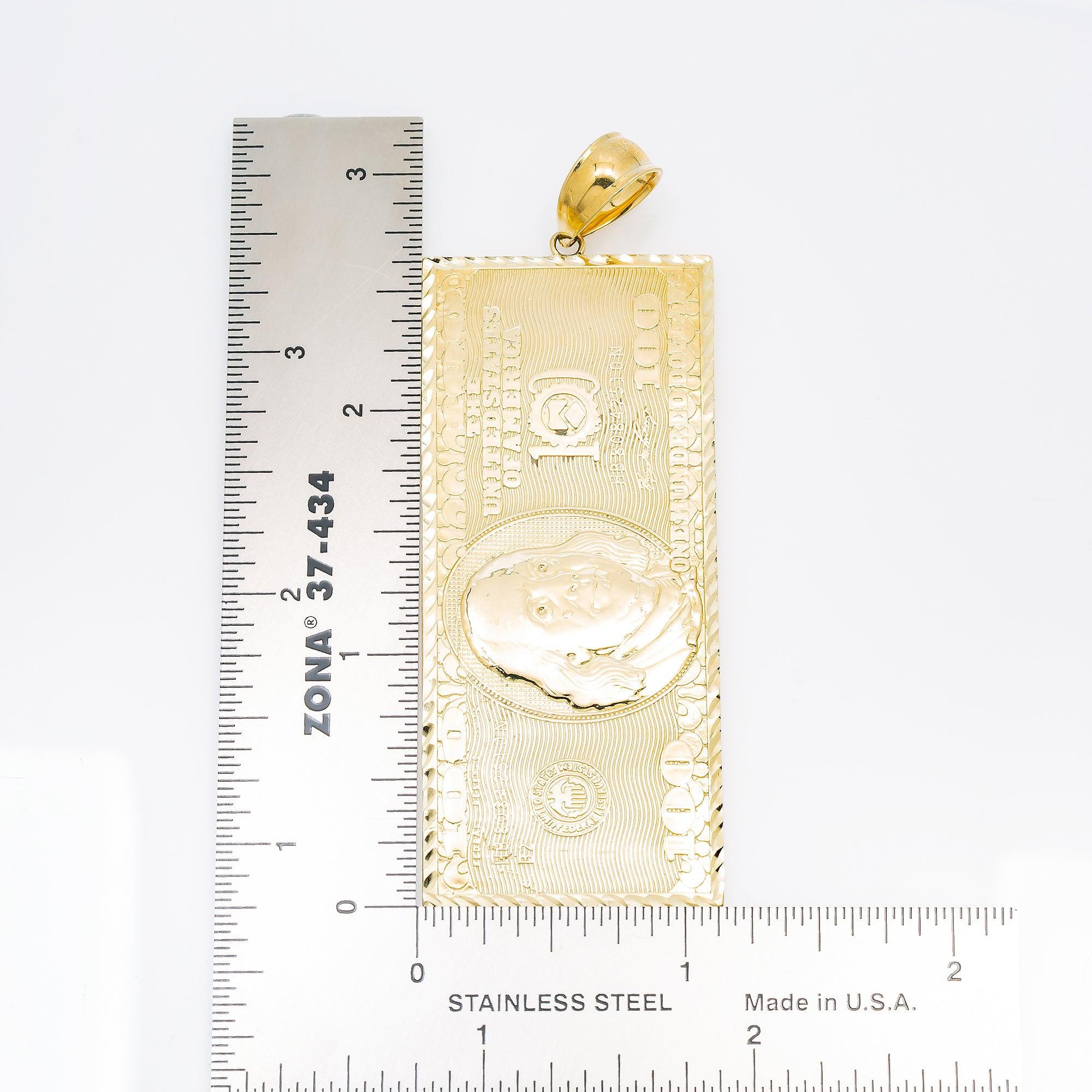 10K GOLD 100 DOLLAR BILL PENDANT 1.6"