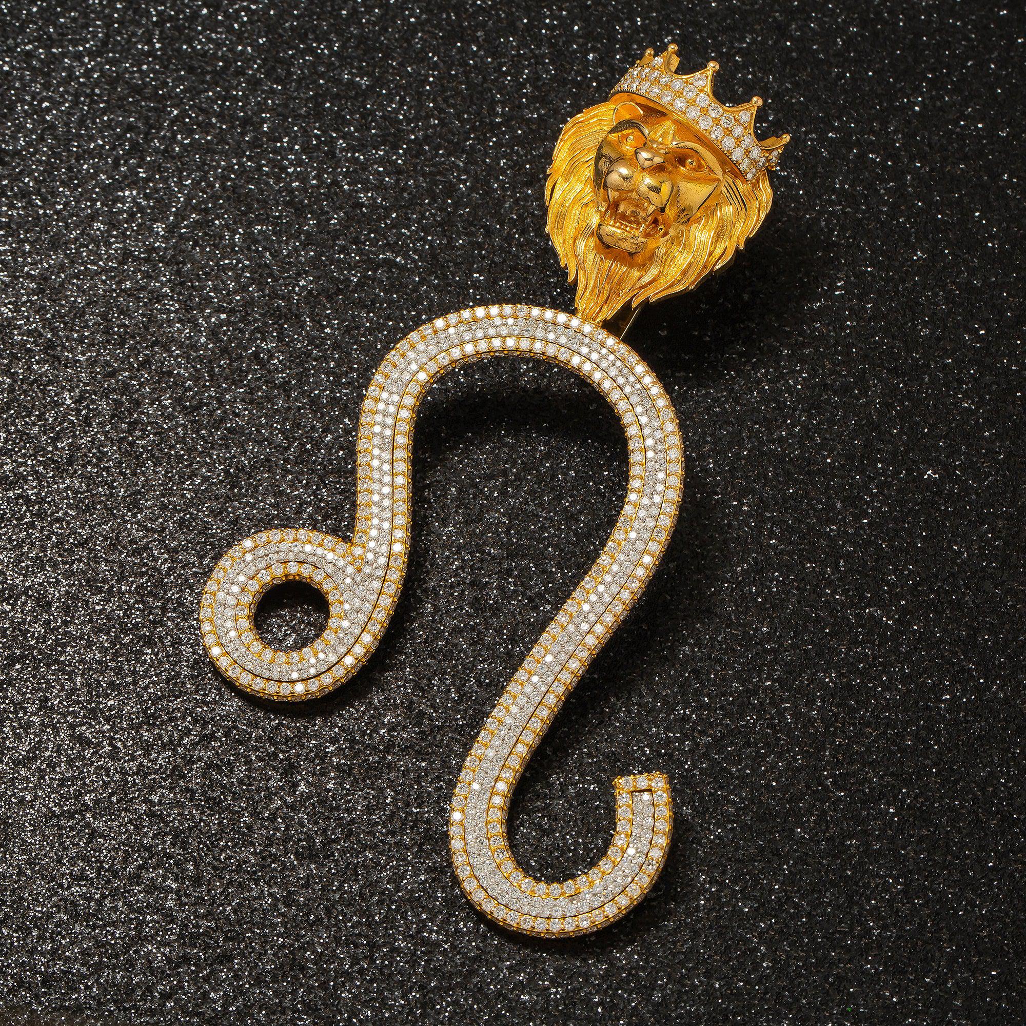 14K YELLOW GOLD DIAMOND LEO SIGN PENDANT 8.25 CT