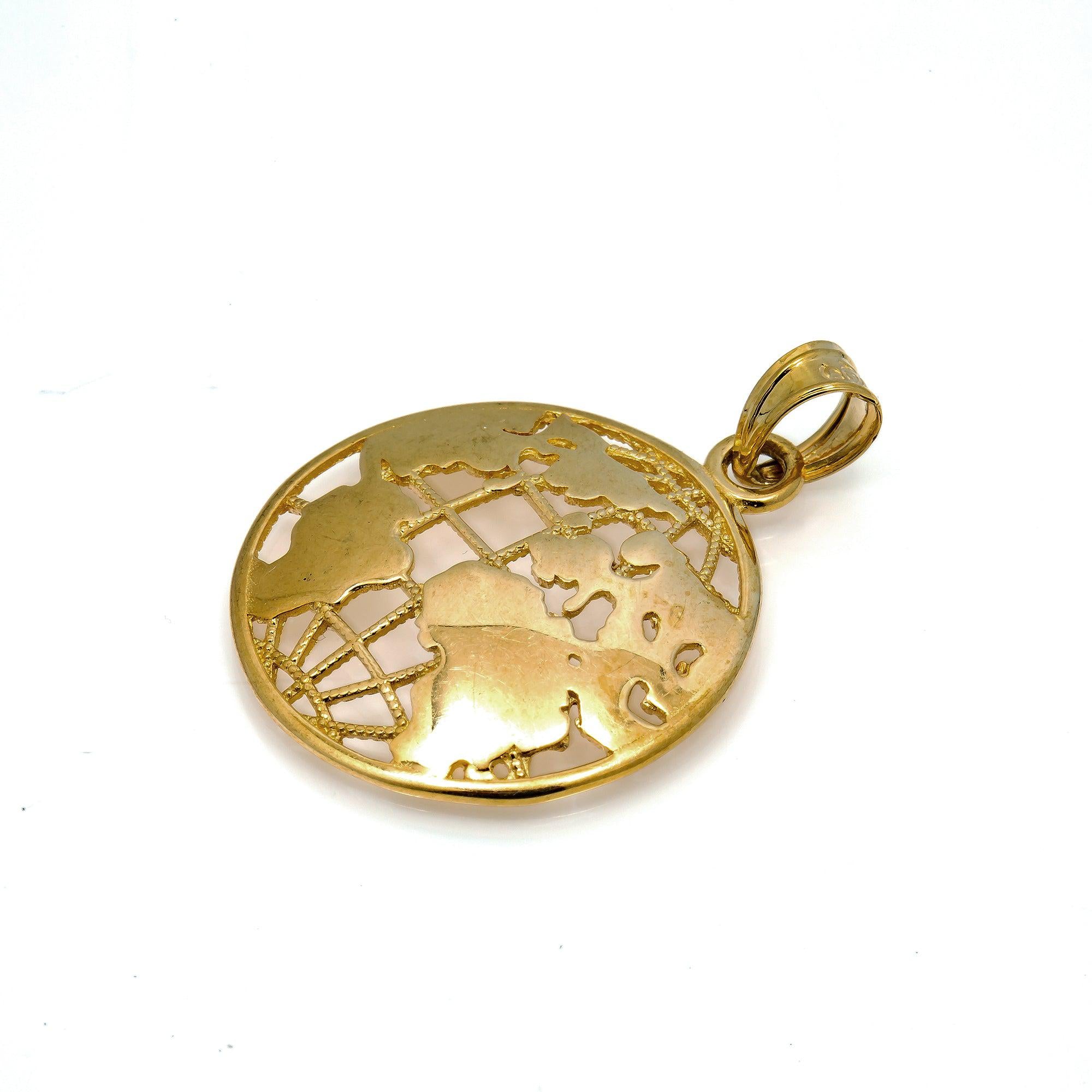 10K GOLD OPEN WORLD PENDANT 1.12"
