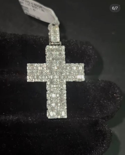 14k white gold baguette cross