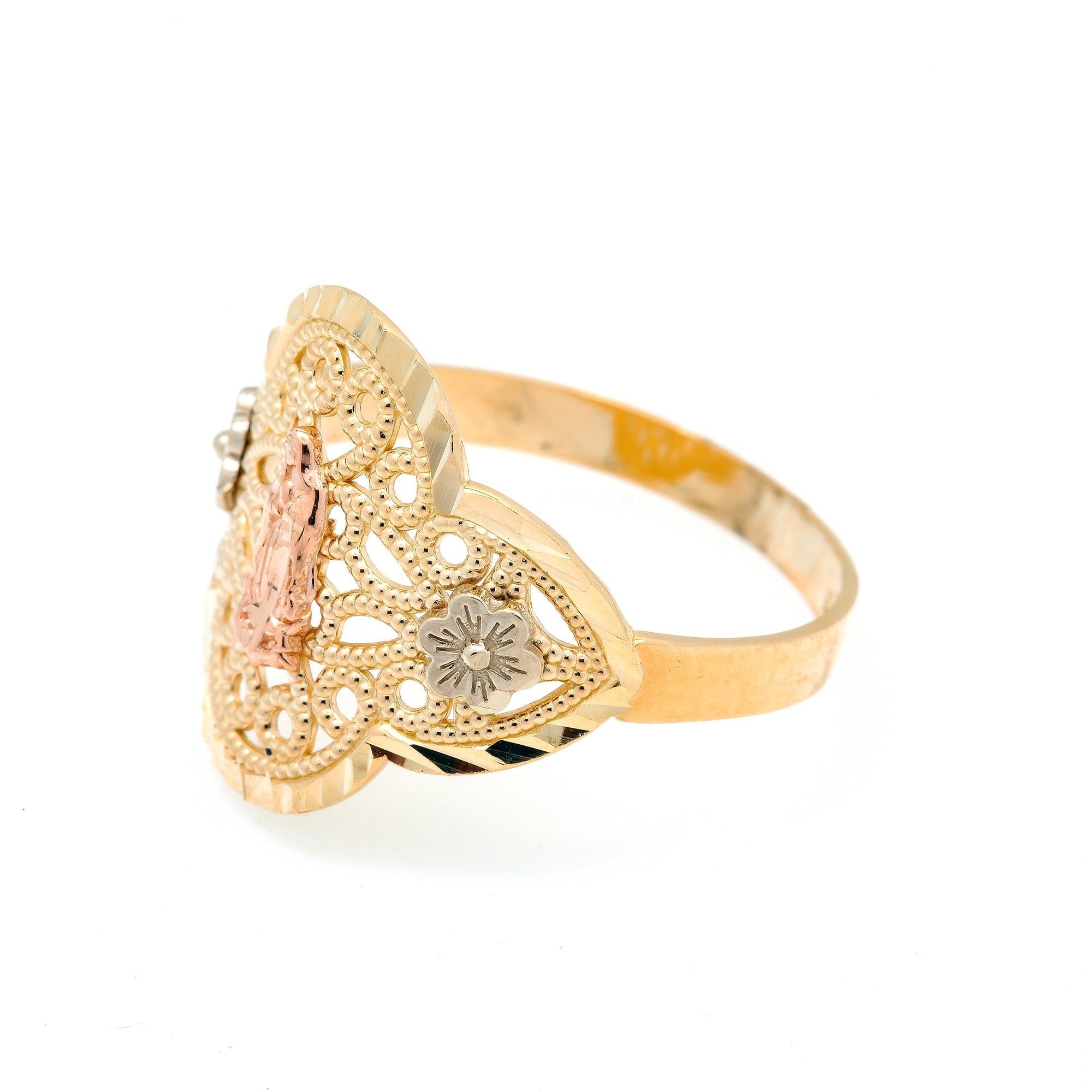 10K GOLD TRICOLOR MOTHER MARY RING 3.5G