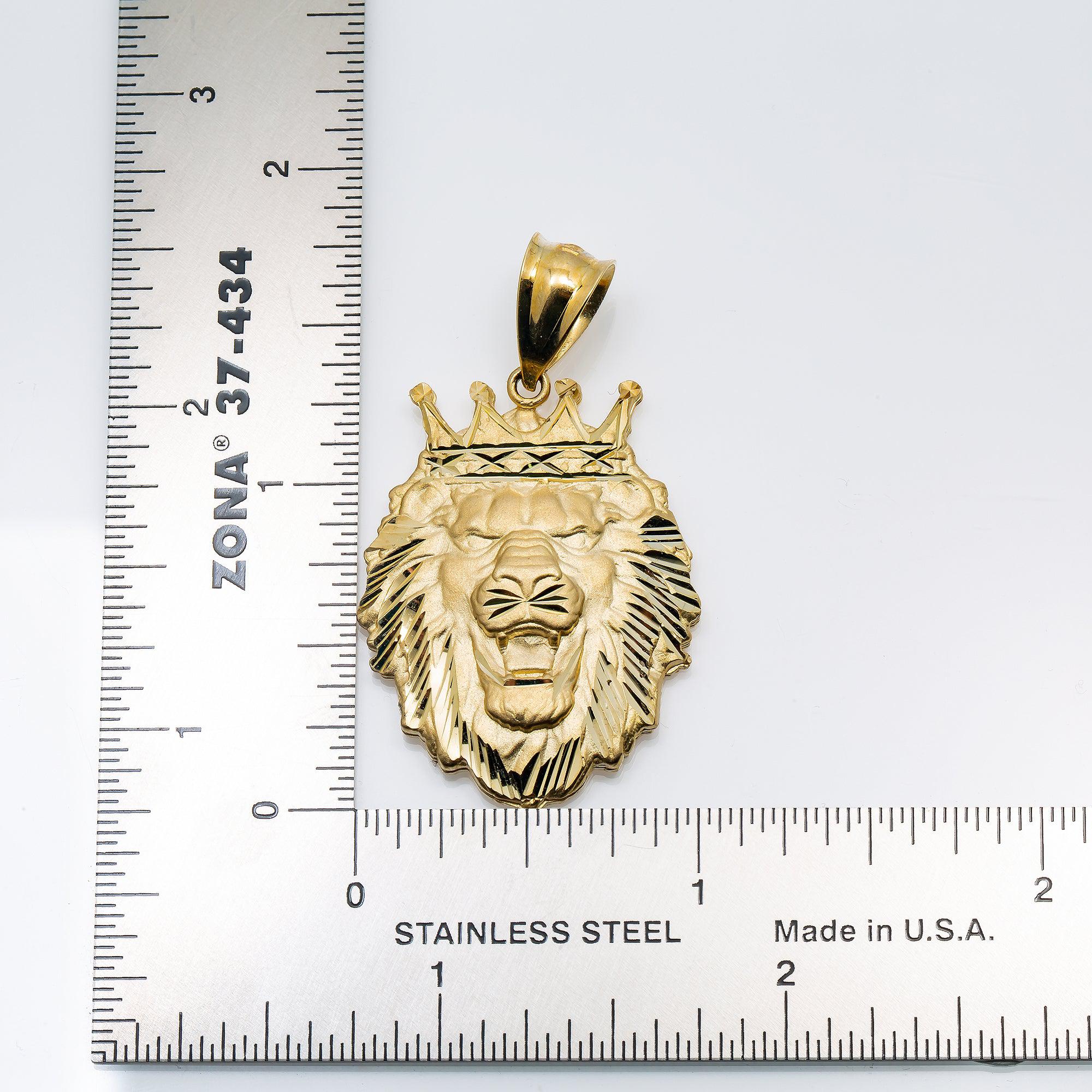 10K GOLD LION HEAD CROWN PENDANT 1.78"