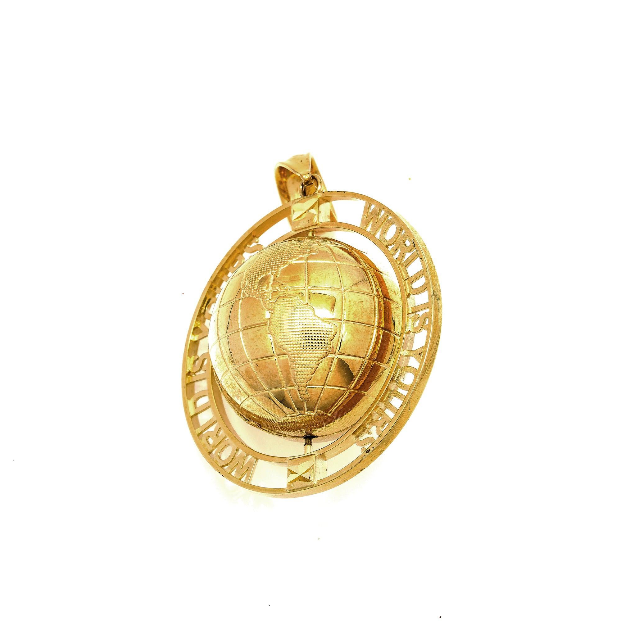 10K GOLD 3D WORLD IS YOURS PENDANT 1.7"