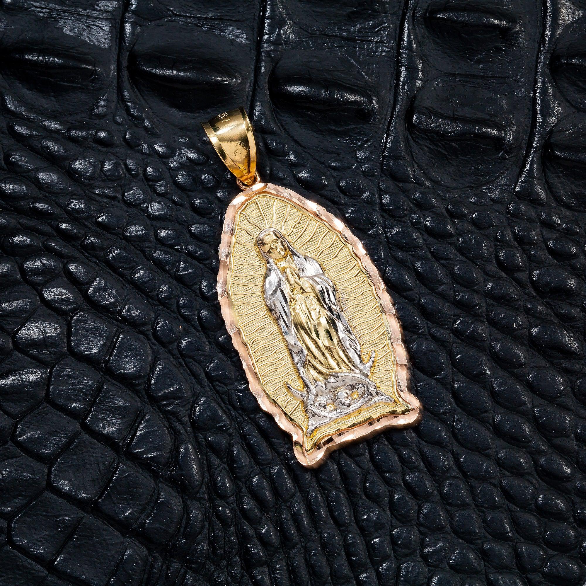 10K GOLD TWO TONE MOTHER MARY PENDANT 2.09"