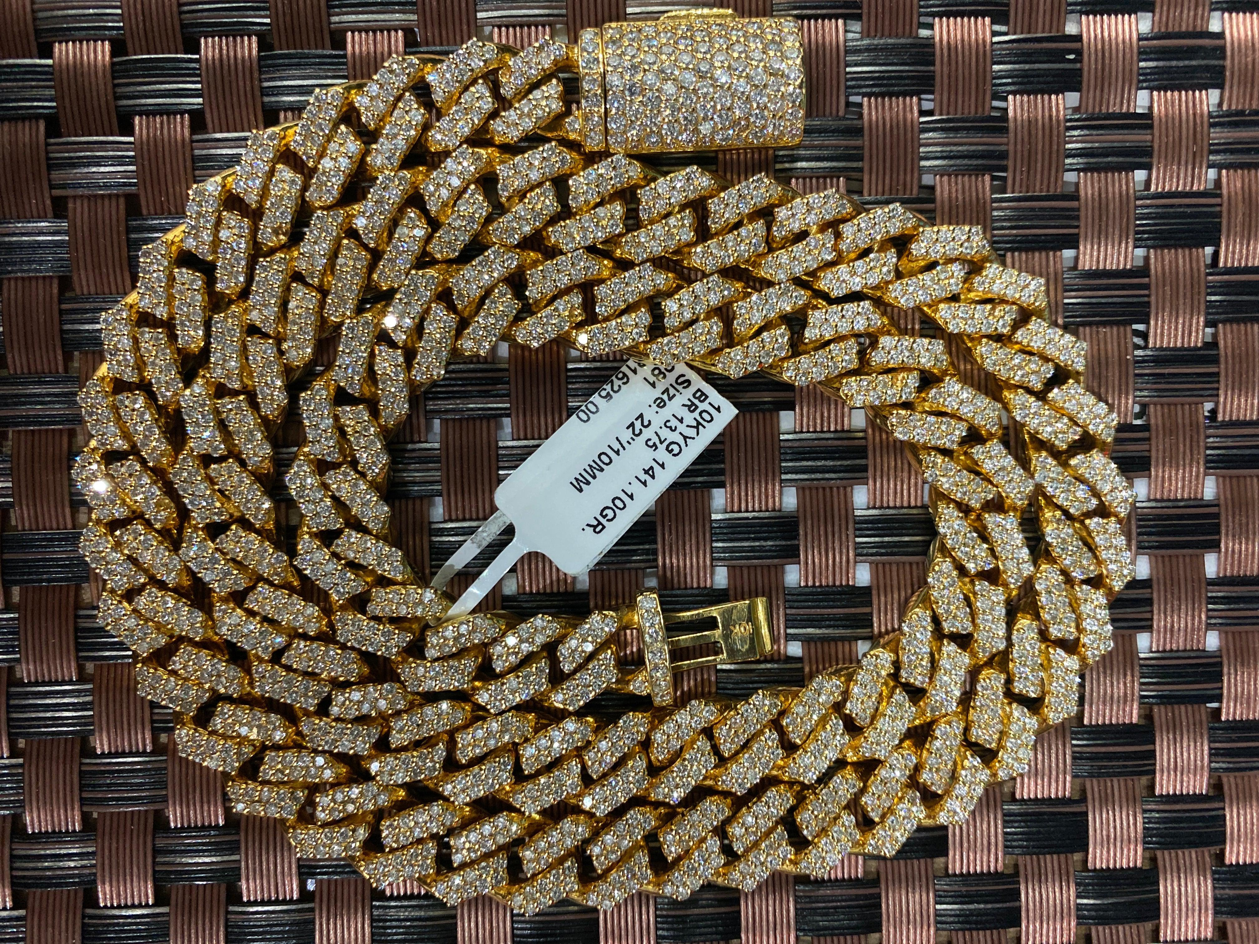 10k yellow gold VS quality 16” 10mm fully iced Cuban with vs quality lock box attached