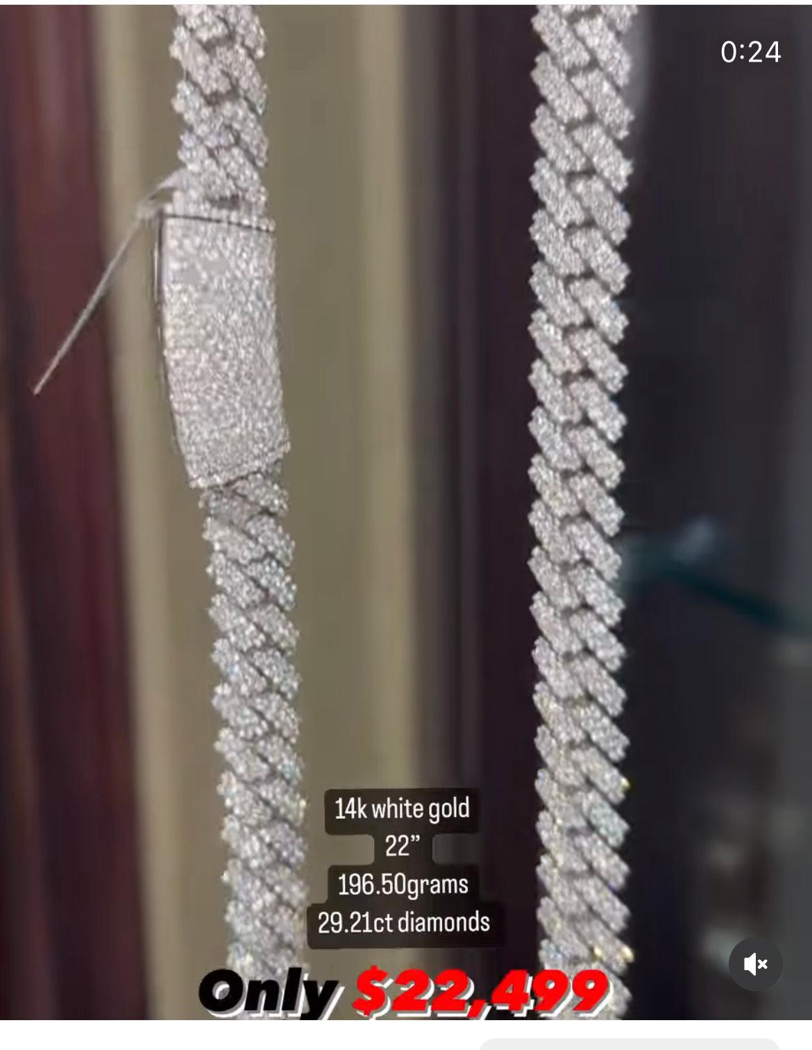 14k white gold 22” 196 grams 29 carat