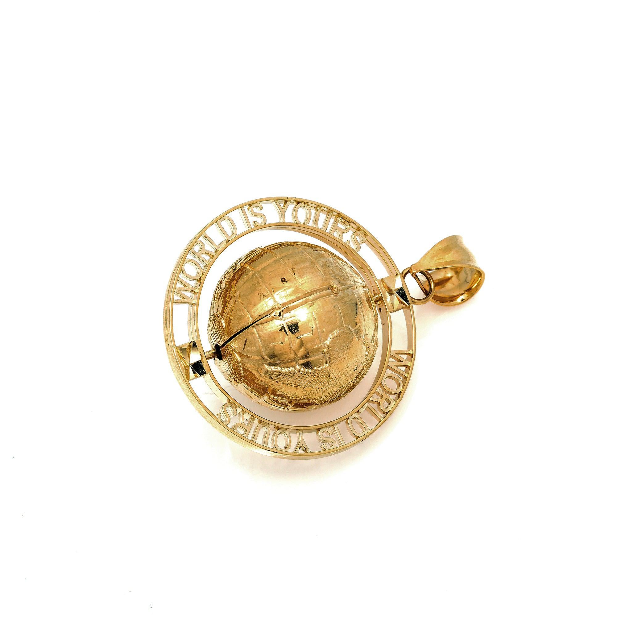 10K GOLD 3D WORLD IS YOURS PENDANT 1.43"