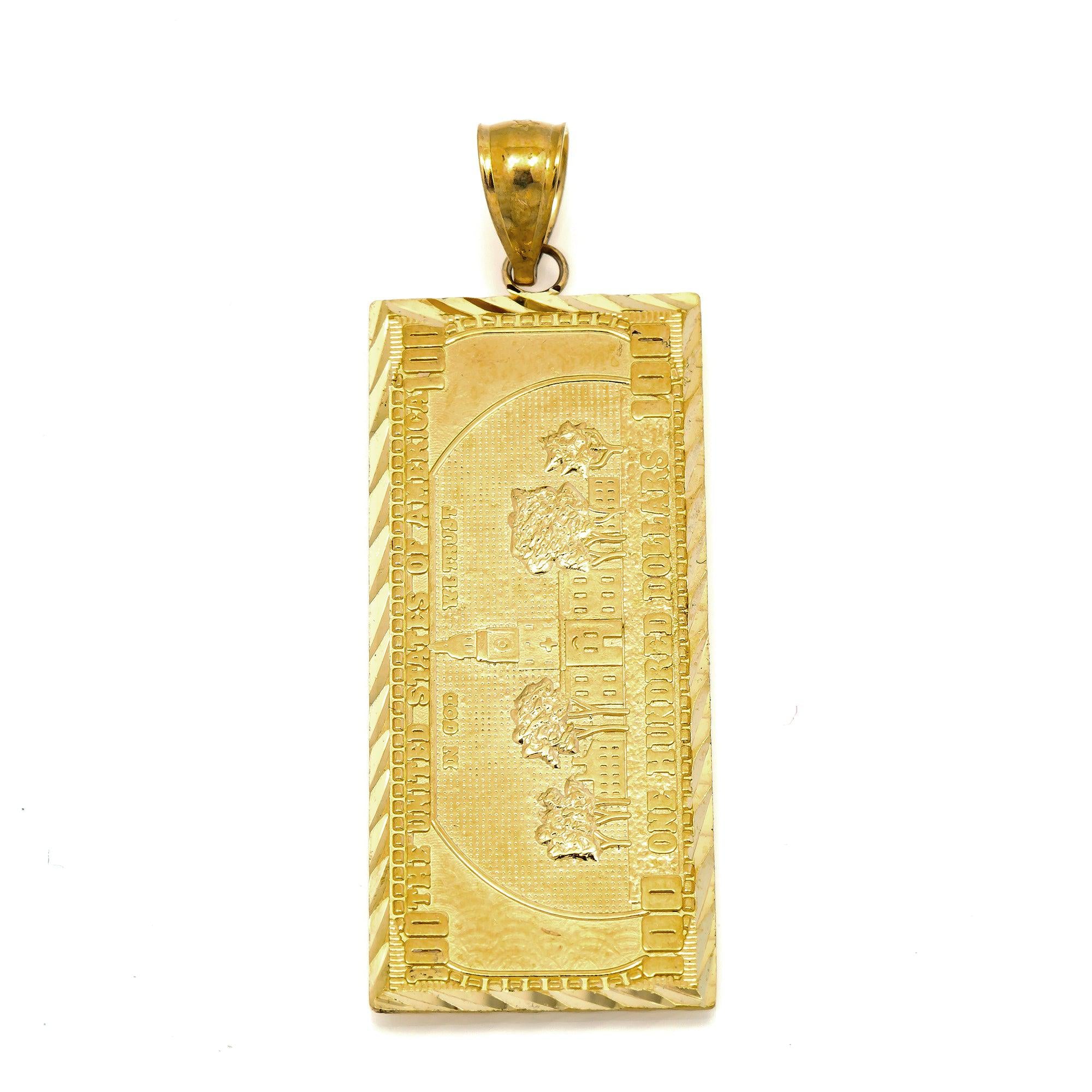 10K GOLD 100 DOLLAR BILL PENDANT 1.93"