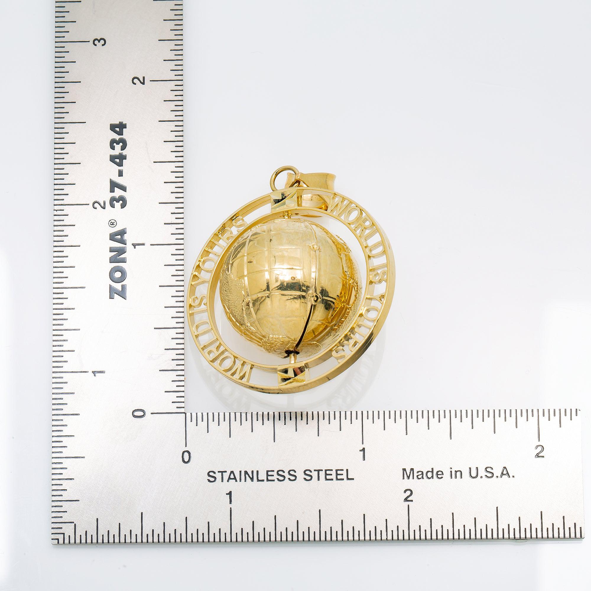 10K GOLD 3D WORLD IS YOURS PENDANT 1.43"